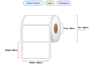 100x60 Labels - Perm, DT, Paper, 38mm Core, 700/Roll