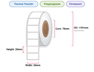 50x28 Labels - Perm, TT, Poly, 76mm Core, 3000/Roll