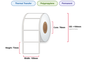 100x73 Labels - Perm, TT, Poly, 76mm Core, 2000/Roll