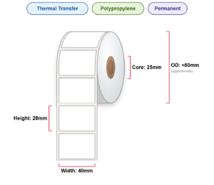 40x28 Labels - Perm, TT, Poly, 25mm Core, 1000/Roll