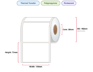 100x73 Labels - Perm, TT, Poly, 38mm Core, 500/Roll