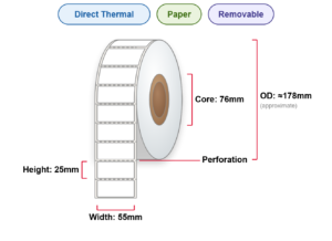 55x25 Labels - Rem, DT, Paper, 76mm Core, 5000/Roll