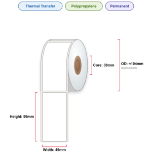 49x99 Labels - Perm, TT, Poly, 38mm Core, 500/Roll