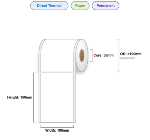 100x150 Labels - Perm, DT, Paper, 38mm Core, 300/Roll
