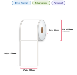 100x150 Labels - Perm, DT, Poly, 38mm Core, 500/Roll