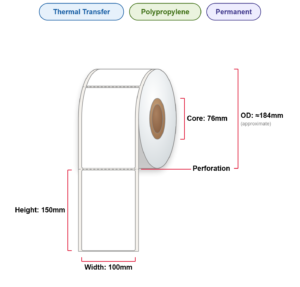 100x150 Labels - Perm, TT, Poly, 76mm Core, 1000/Roll