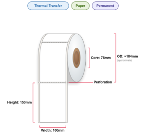 100x150 Labels - Perm, TT, Paper, 76mm Core, 1000/Roll