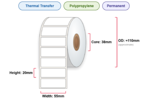 55x20 Labels - Perm, TT, Poly, 38mm Core, 2500/Roll