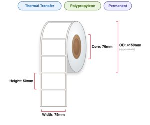 75x50 Labels - Perm, TT, Poly, 76mm Core, 2000/Roll